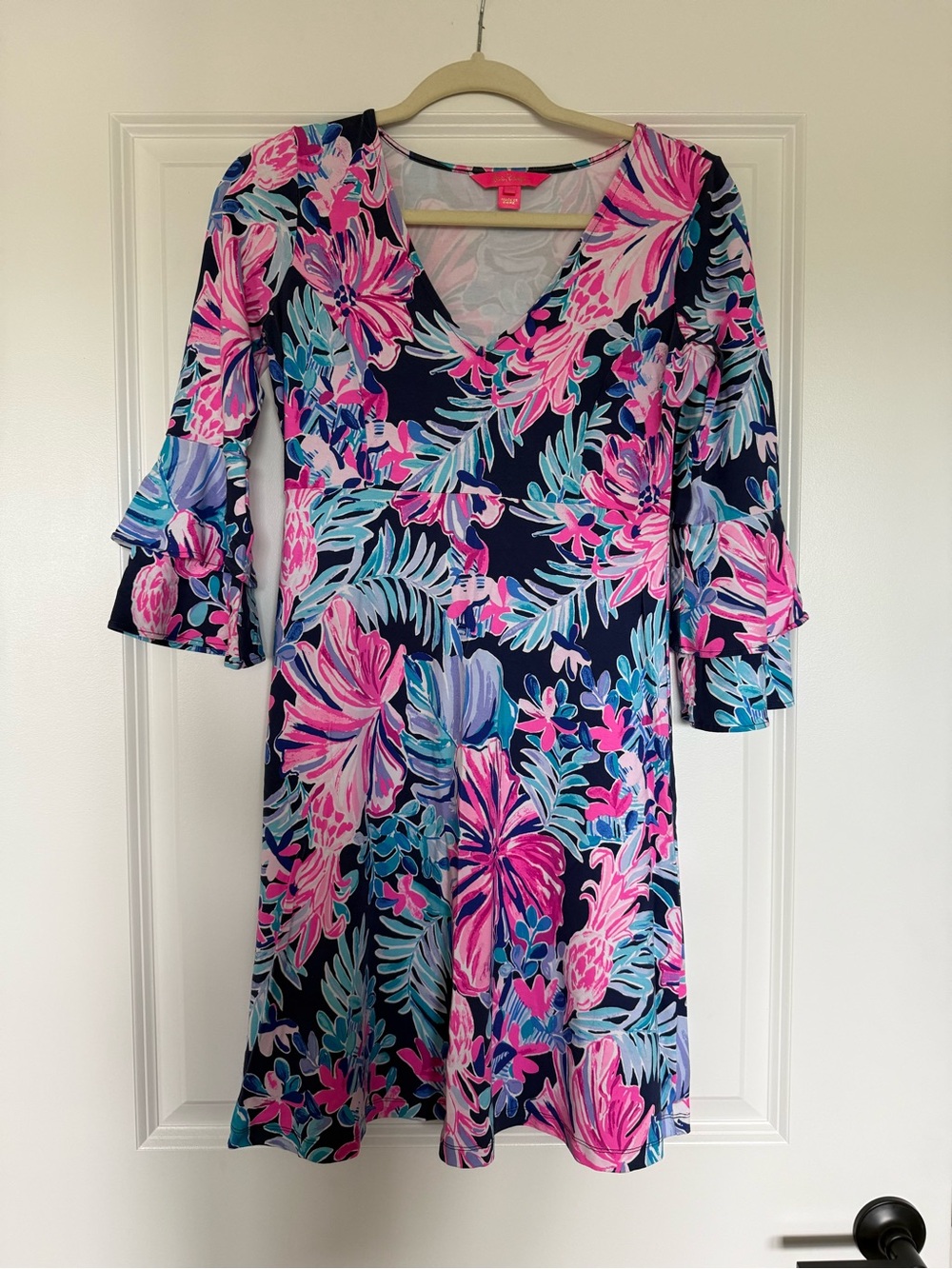 Lilly Pulitzer Navy Dress with Pink and Aqua Floral Print